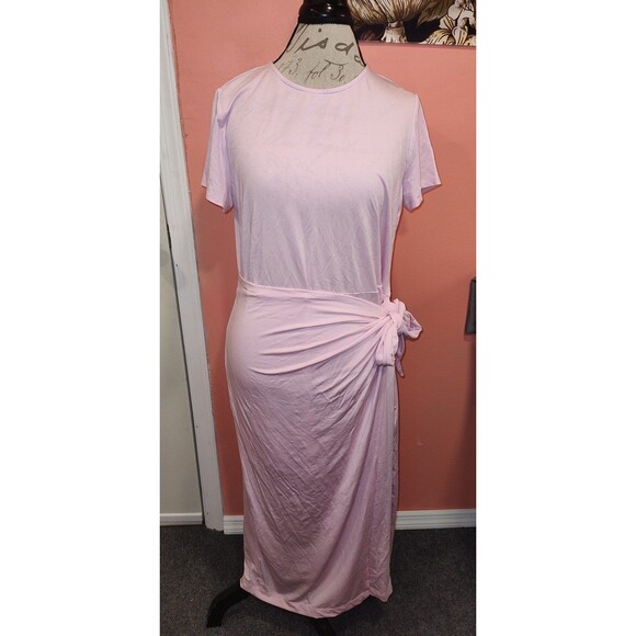 a new day Short Sleeve Tie Front Wrap Dress Pink Large - Picture 1 of 7